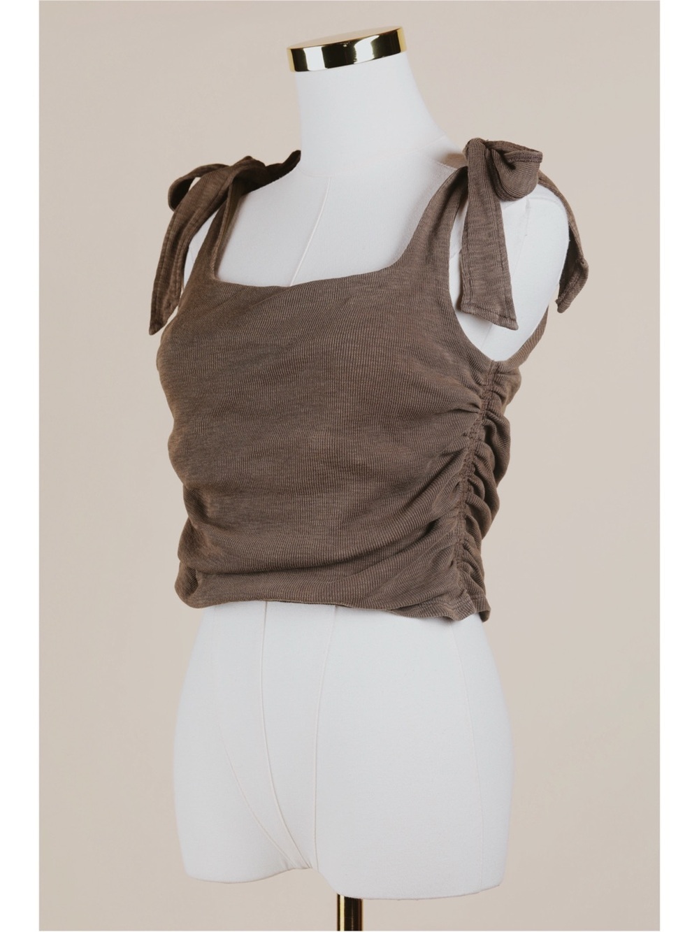 Sz S Free People Ribbed Shoulder Tie Boulevard Crop Tank Top In Oregano EUC